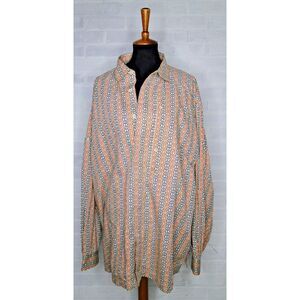MECCA Men's Button Up Shirt Long Sleeve Geometric print XXL Orange and‎ navy